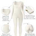 Vigorics Yoga Tummy Control Bodysuit Workout Long Sleeve Jumpsuit Exercise Shapewear Bodycon Sport Romper Beige M