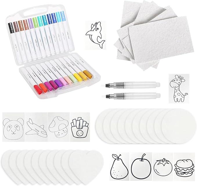 MULTIM Magic Foam Texture Painting Kit for Kids - 56 Pcs DIY 3D Art Set with 30 Foam Sheets, 24 Acrylic Paint Markers, 2 Soft-Bristled Watercolor Pens, Create Magical Puffy Designs, Magic Puffy Paint