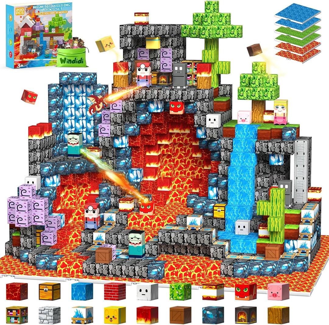 200PCS Magnetic Blocks - Magnetic Building Toys with 6PCS Bases, Travel Magnetic Tiles Game for Kids, Mini Magnetic Tiles for Toddler Boys Age 3-5 4-8 8-12, STEM Sensory Outdoor Travel Toys Gifts