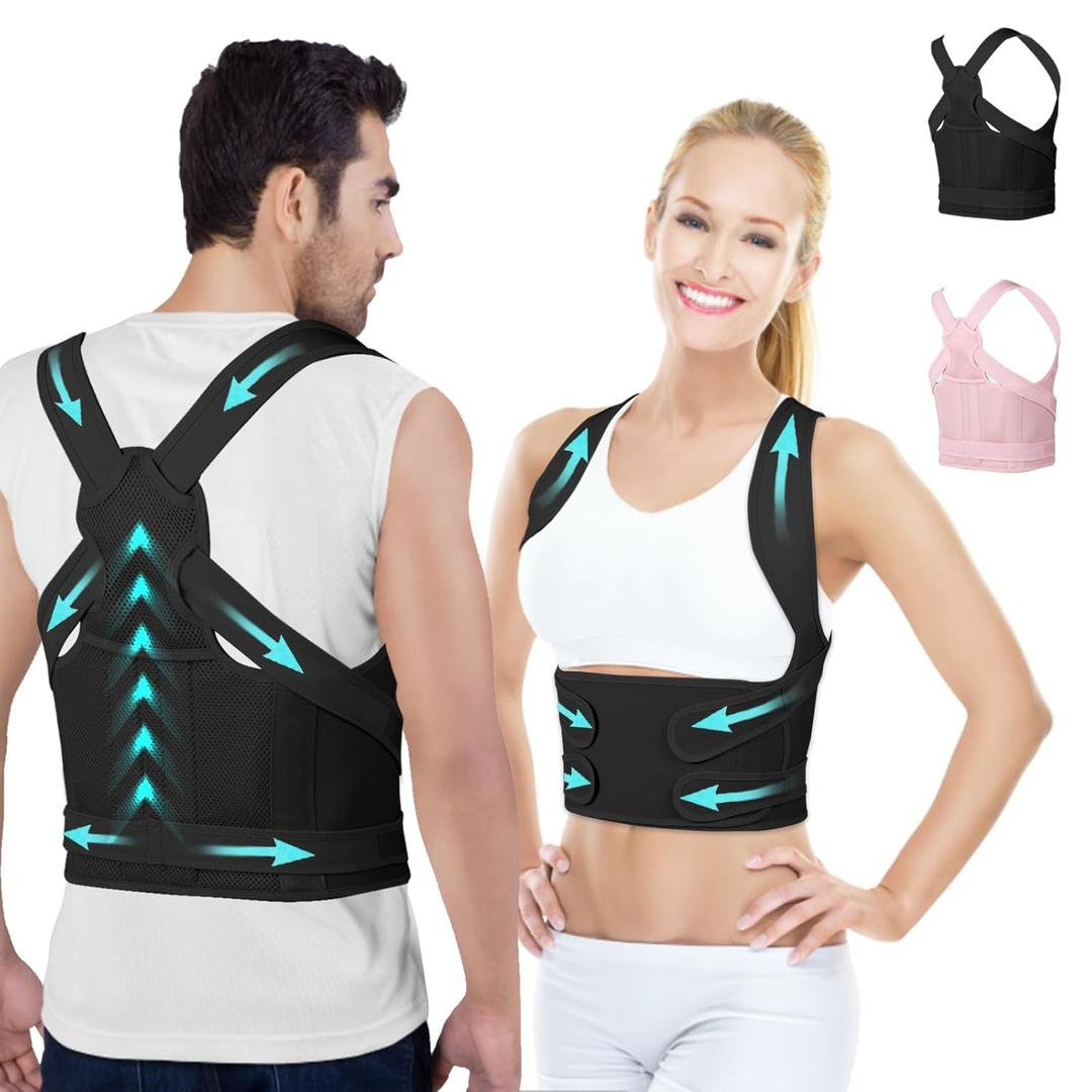 Posture Corrector for Women and Men,4 In 1 Adjustable Full Back Brace,Posture Braces Can Relieve Upper and Lower Back Pain, Shoulder Braces for Hunchback,Scoliosis, Lumbar Spine, Spine(Medium Black)
