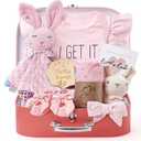 Golray Baby Shower Gifts for Girls, Baby Girl Gifts Baskets with Rattle, Blanket/Bodysuit Set, New Born Essential Stuff, Gender Reveal Ideas Infant New Born Baby Girls Gift Basket