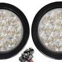 Pair of 2 LED 4" Round Back-up Reverse Light Kits Include Grommet, Plug Clear Lens White Light Truck Trailer RV 25108C-WK