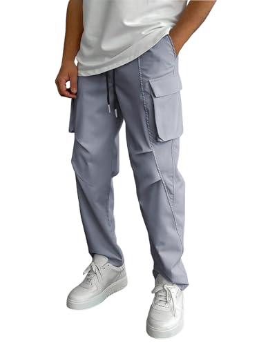 WZIKAI Men's Casual Cargo Pants Elastic Waist Drawstring Joggers Pants Athletic Techwear Jogging Sweatpants with Pockets Grey XL