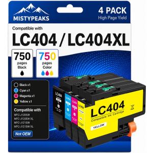 LC404 Ink Cartridges for Brother Printer Compatible Replacement for Brother MFC-J1205W Ink Cartridges MFC-J1215W MFC-J1205W XL Printer, Black Cyan Magenta Yellow, 4Pack with Smart Chip