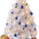 PREXTEX Mini White Christmas Tree with Lights - 23 Inch Small Christmas Tree with Warm White LED Lights, Star Topper, Ornaments, and Gift Boxes - Tabletop Holiday Decor for Indoor and Outdoor Display