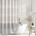 Grey Shower Curtain Farmhouse Linen Striped Shower Curtains for Bathroom with Tassel 72 X 72