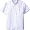IZOD Uniform Young Mens Short Sleeve Button-down Oxford Shirt (White, L)