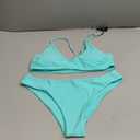 ZAFUL Women's Solid Spaghetti Strap Bralette Bikini Set Two Piece Swimsuit, Blue and Green, Size M
