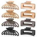 OPAUL Large Matte Square Nonslip Hair Claw Clips, 4.75" Strong Hold Big Neutral Hair Accessories for Long Hair for Women and Girls (8 Pack) (Cream, Beige, Brown, Black)