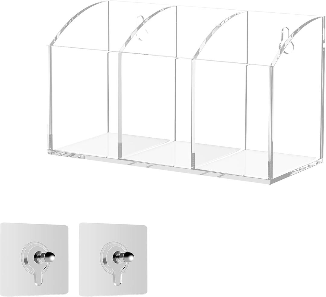 Acrylic Pen Holder Box 3 Compartments, Clear Pencil Storage Organizer for Desk or Wall, Acrylic Organizer Holder for Pens, Office Desk Accessories, Makeup Brush