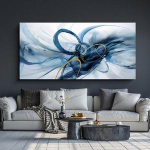 XLSJERST Extra Large Canvas Wall Art - Modern Abstract Abstract Wall Art for Living Room Wall Decor Blue and White Picture Artwork for Living Room Office Bedroom Home Decoration, 30x60 inches