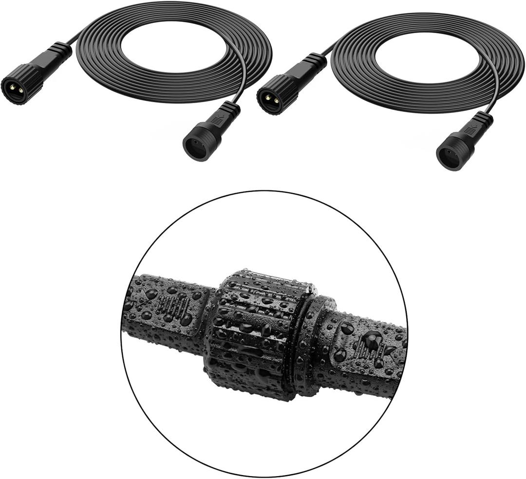2Pin Extension Cable 10FT, IP68 Waterproof Extension Lead 16AWG Extension Cord for Outdoor Solar String Lights, Indoor String Lights - 2Pack (Black)