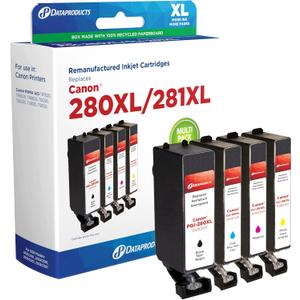 Dataproducts Remanufactured Black High Yield, Cyan, Magenta, Yellow Ink Cartridges Replacement for Canon PGI-281XL/CLI-281XL (2021C001, 2034C001, 2035C001, 2036C001) 4-Pack