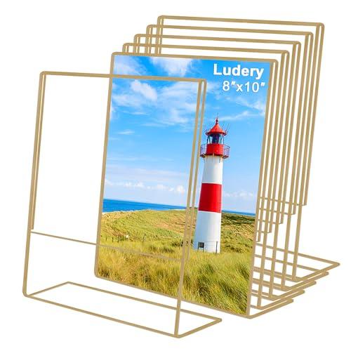 Ludery 8x10 Gold Picture Frames, Clear Frameless Picture Frames, 6 Pack Acrylic Self-Standing Photo Frames for Wedding Table Numbers, Restaurant Signs, Photos and Art Display