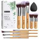 BS-MALL Makeup Brush Set 11Pcs Bamboo Synthetic Kabuki Brush Set Foundation Powder Blending Concealer Eye shadows Blush Cosmetics Brushes with Organizer Bag & Makeup Sponge (Bamboo 11)