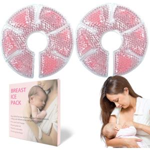 Breast Therapy Ice Packs, Hot and Cold Breast Pads, Breastfeeding Essentials Large Gel Bead Packs for Moms, 2 Pack (Pink, M)