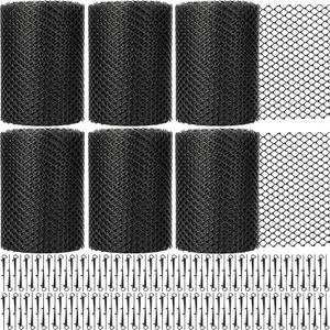 Windyun Gutter Guards Roll Black Plastic Guards Mesh Downspout Pipe Gutter Cover Filter Gutter Protection Netting with Clip Fixed Hooks Preventing from Twigs Debris Leaves Clogged (6 Set,5'' X 20')