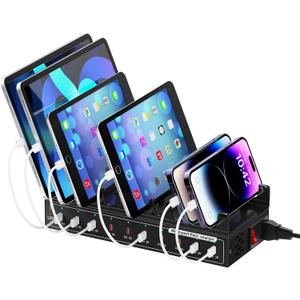 Desktop Charging Station, 200W 10-Port USB C Fast Charger for Multiple Devices - Compact Organizer