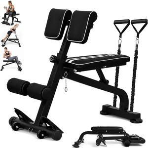 Adjustable Roman Chair for Back Extension & Full-Body Home Workouts | Build strength across your lower back, glutes, hamstrings and core; includes an 18-exercise poster and tested 350 lb support