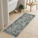 Uphome Brown Bathroom Rugs, Distressed Farmhouse Boho Bath Mat, Non Slip Washable Soft Velvet Bath Mats for Bathroom Floor, Vintage Traditonal Bath Runner for Bathtub Sink Shower, 18x47 inch