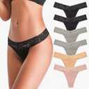 ANNYISON Women's Thongs, T Back Low Waist See Through Panties Cotton Seamless Lace Thongs for Women, (Multicoloured a - 6 Pack, Large)