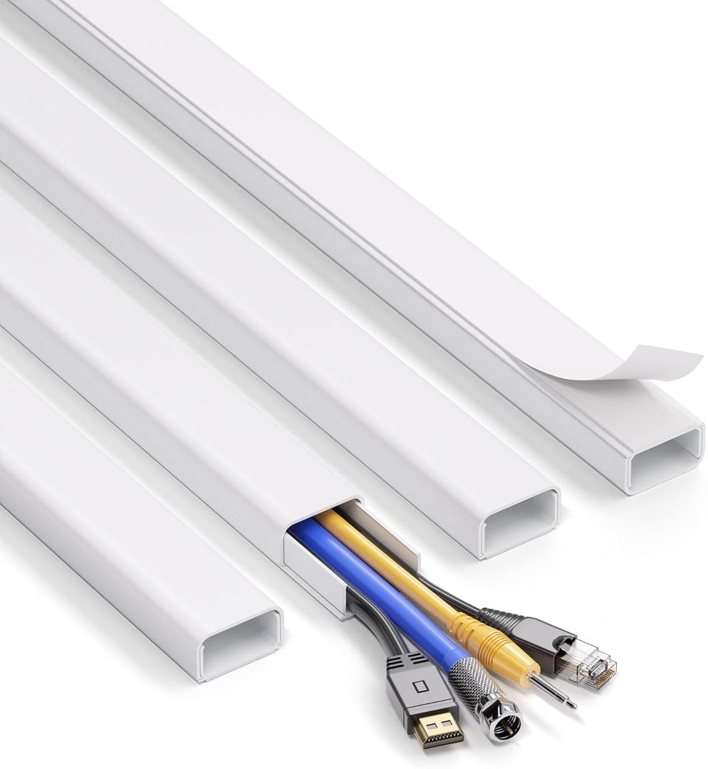 ZhiYo Large Wire Hiders for TV on Wall for 3-4 Cords - 66in (4xL16.5in) PVC Cable Cover Kit with Pre-Applied Adhesive Tape, Ideal for Wall Mounted TVs Home Office, W1.2in x H0.7in White