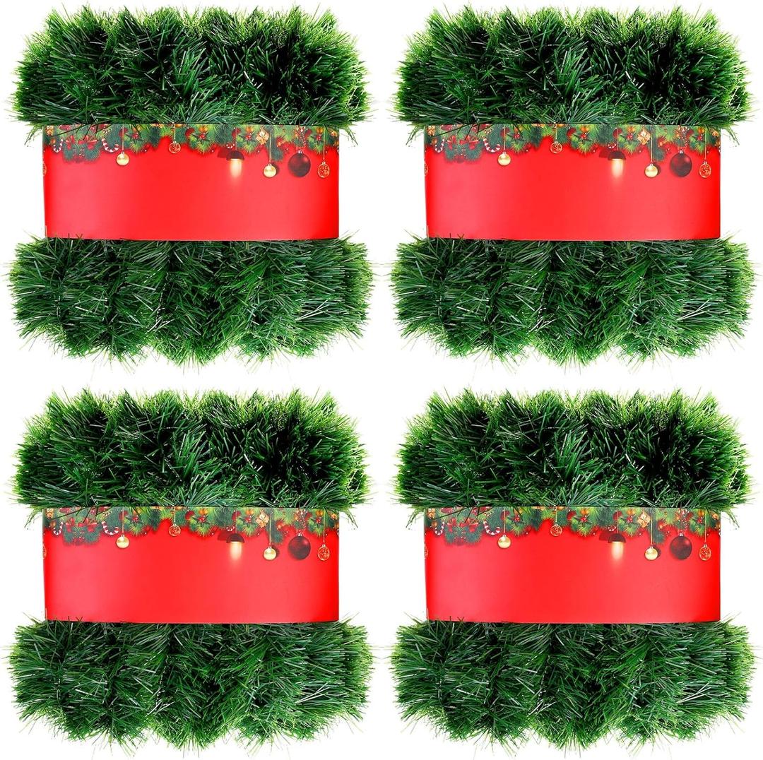 4 Pack Total 262 ft Green Christmas Garland Non Lit Artificial Greenery Pine Garland Christmas Decorations Soft Holiday Decor Home Garden for Outdoor Indoor Stairs Fireplaces