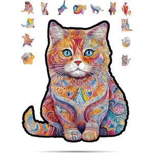 Crafthub Animal Puzzles | Wooden Jigsaw Puzzle | A3 Scottish Shorthair Cat Size | Adults & Kids | Cute Puzzle Pieces for Boys and Girls | 135 Piece
