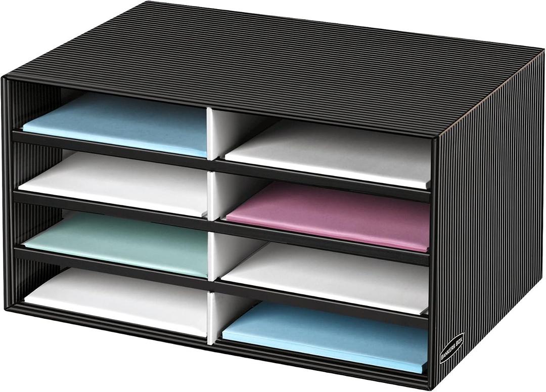 Bankers Box Decorative Eight Compartment Literature Sorter, Letter, Black/Gray