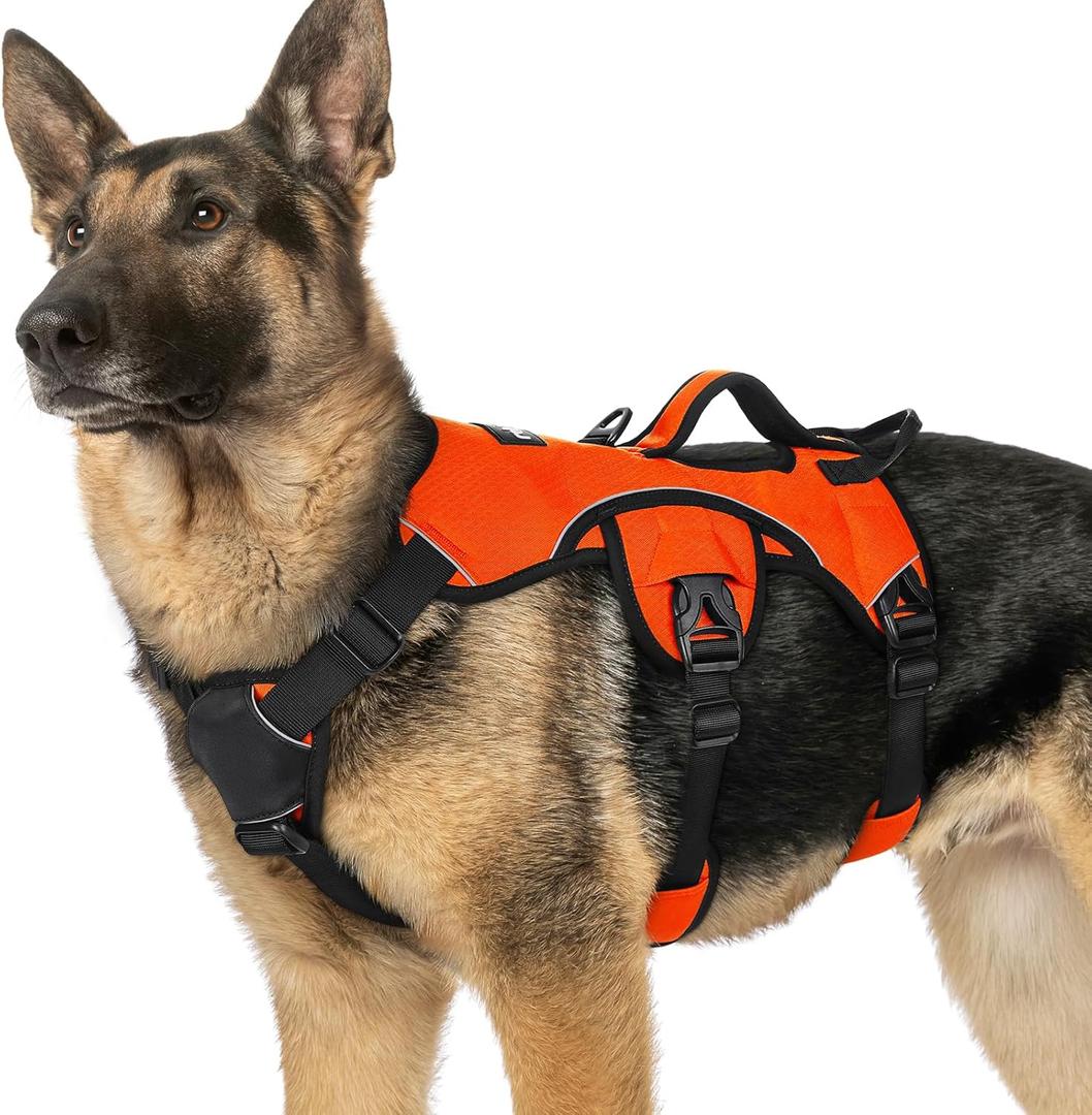 Rabbitgoo Escape-Proof Dog Harness Large Dog with Handle, Anti-Pull Reflective Working Service Pets Vests, 3 Points Breathable Pets Vests, Adjustable Lift Support Body Harness Outdoor Orange Size L