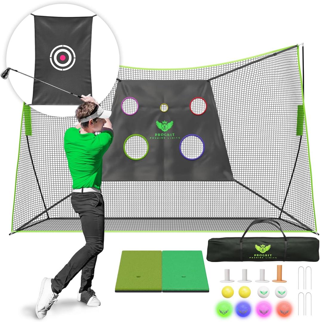 Golf Net for Backyard Driving - 10x7ft Heavy Duty Golf Practice Nets for Indoor/Outdoor Training, Real & LED Balls, Portable Hitting Net, Equipment for Golfers Backyard Driving Chipping Swing