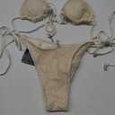 ZAFUL Women Triangle String Two Piece Bikini Fishnet Mesh Tie Shell Decor Tanga 2 Piece Swimsuit, Size S