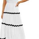 ZESICA Womens Summer Casual Smocked Flowy Midi Dress | Crewneck,Flutter Short Sleeve Dress,High Waist Tiered Dress,Flowy A Line Dress,Travel Vacation Party Church Dress,Work Dress (L)