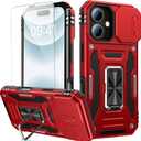 Goodon for iPhone 16 Case with Sliding Camera Cover + Screen Protector - Magnetic Rotated Ring Kickstand - Military-Grade Shockproof Protective Phone Cover for Women Girls - Red