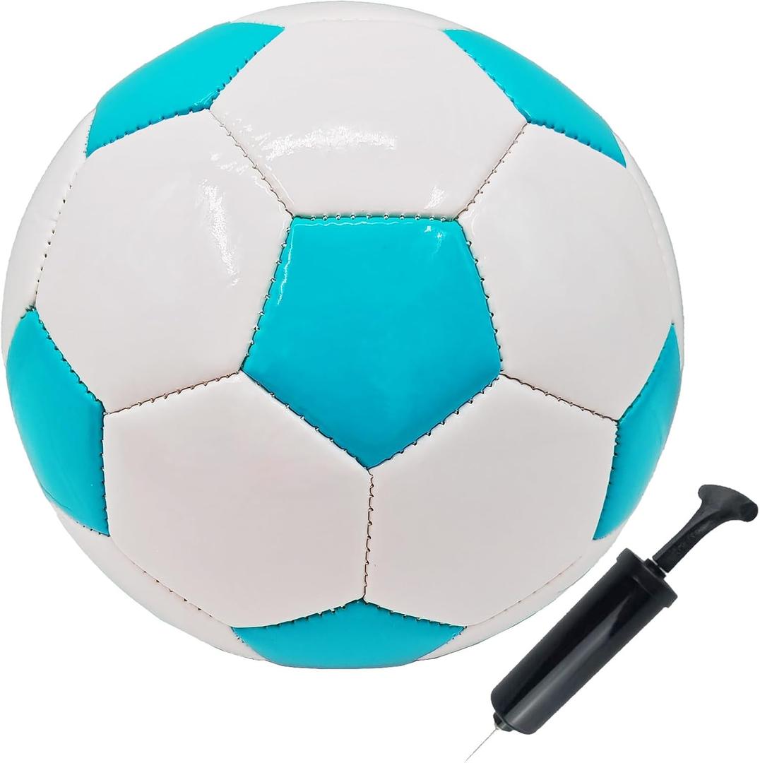 Soccer Ball Size 2,3,4,5 with Pump Needle Classic White Black Thicker PU Tight Weaved Suitable for Youth Boy League Game Trainning Practice or Gift (Sky Blue)