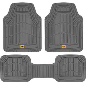 Cat® ToughRide™ Heavy-Duty 3 Piece Rubber All Season Floor Mats for Car Truck Van SUV, Gray - Premium Trim to Fit Car sFloor Mat, All Weather Deep Dish Automotive Floor Mats, Total Dirt Protection