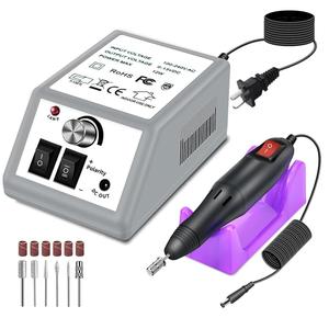 Pinkiou Professional Electric Nail Drill Manicure Filer Kit Nail Polish Machine Set with 6 Acrylic Gel Remover and 7Pcs Nail Drill Bits (Gray)