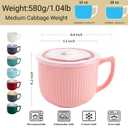 Ceramic Soup Bowl with Handle 32oz Microwave Ramen Bowl with Lid, Soup Mugs & Cups for Cereal, Oatmeal, Ramen, Instant Noodle, Soup Container with Lid (Pink)