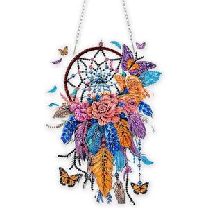 Fancy Aurora DIY Diamond Art Hanging Kit for Adult,Double Sided DIY Acrylic 5D Diamond Art, Dreamcatcher Hanging Painting Kit, Special Shaped Rhinestone for Home Wall Garden Decorations