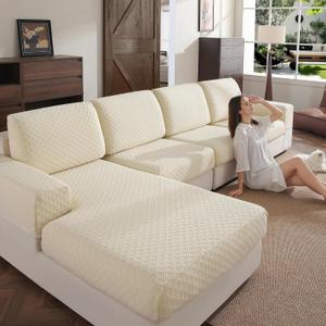 OHSIO Couch Cover, Stretch Sofa Cover, Soft Seat Cushion Covers Washable, Sectional L Shape Sofa Slipcover, Wear Stain Resistant Pet Friendly Furniture Protector for Home(1 Seat Cover S, Ivory)