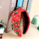 AHONEY Red Pearl Headband Christmas Knotted Headband for Women Girls, Rhinestone Top Knot Crystal Jeweled Fashion Headpiece Wide Head Band for Women's Hair Accrssories