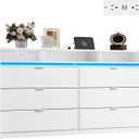 WLIVE 9 Drawer Led Dresser for Bedroom, 58.35'' White Wood Dresser Storage Organizer with Power Outlets for 65'' TV, Dressers with Open Shelves, Chest of Drawers for Closet, Living Room
