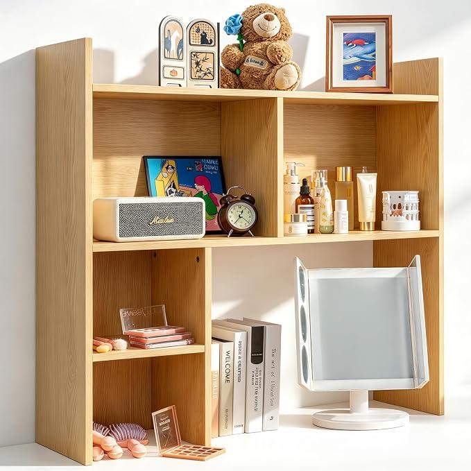 deli Desktop Shelf, Desk Hutch with 5 Shelves for Computer Desk, Natural
3-Tier Desktop Display Rack, Multipurpose Wood Desktop Bookshelf Storage Organizer for Dorm Office Home