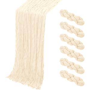 6 Pack Ivory Cheesecloth Table Runner, 17 x 108 Inch, Gauze Cheese Cloth Table Runner Rustic Sheer Runner for Wedding Birthday Party Baby Shower Table Decor(Ivory)