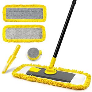 Dust Mop with Microfiber & Chenille Pads, Dry Wet Flat Mop for Cleaning Hard Wood Laminate Tile Vinyl Kitchen Bathroom Home (Yellow)