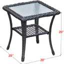 ATR ART TO REAL Outdoor Side Table, Indoor Outdoor Tempered Glass Top Wicker Coffee Bistro Table, All-Weather Patio Square Storage End Table, Steel Frame, 20''x 20''x20''
