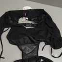 Avidlove Rave Outfits for Women Festival Sexy Lingerie Bodysuit Buckle Shrug Crop Top Set (Small)