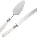 Wedding Cake Knife and Serve Set, Fancy Hand Craft Italian Style Design, Pearl Pie Knife Server Set, Vintage Silverware,Cake Cutter Set, Cake Knife Gift Set, 2 pcs (White)