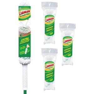 Libman Tornado Self Wringing Mop & 3 Refills - Cotton Mop Head, Machine Washable, 4 Total Heads