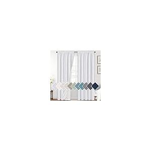 H.VERSAILTEX Linen Look 100% Blackout Bright White Curtains 95 Inches Long for Bedroom Full Light Blocking Rod Pocket Linen Textured Thick Window Curtain Drapes with White Backing, 2 Panels